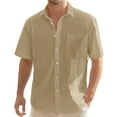 thumbnail image 1 of MNCEKFOD 2025 Mens Shirt Spring And Summer Casual Stand Plus Size Vacation Short Sleeve Relaxed Fit Mens Tops Khaki S, 1 of 5