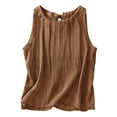 thumbnail image 1 of MNCEKFOD Athletic Tank Tops For Women Trendy Solid Color Pleated Tencel Mini Vest Retro Linen Style Loose Sleeveless Daily Tops Womens T Shirts Coffee L, 1 of 9
