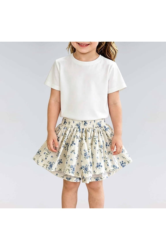 Baby Girl Dress Simple Floral Pattern A Line Short Summer Dress Easy Matching Design Lightweight Material For Kids Summer Outing Girl Flowy Dress Dark Blue