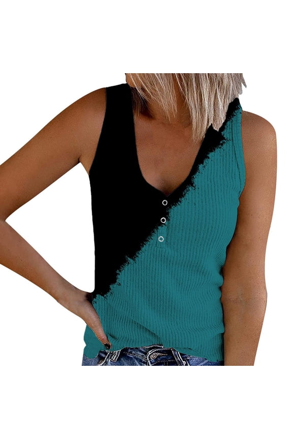 Basic Tank Tops For Women Trendy Casual Knit Ribbed Retro Printed Spaghetti Strap Vest Trendy Daily Outer Tops Womens Shirts Dark Blue M