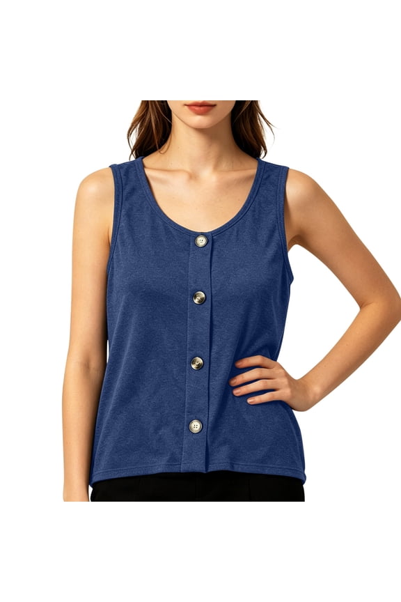 Basic Tank Tops For Women Trendy Button Design Summer New Style Solid Color Mini Sleeveless Vest Trendy Daily Casual Tops Womens Shirts BU1 L