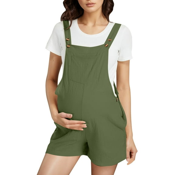 MNCEKFOD Bermuda Shorts for Women Maternity Jumpsuits Pregnancy Short Overalls with Adjustable Shoulder Strap Relaxed Fit Short Pants Green S