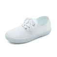 thumbnail image 1 of MNCEKFOD Boys Casual Sneakers for Baby Girl Breathable Canvas Shoes Lightweight Prewalker Kindergarten Hook Loop Closure Kid Shoes White 13-14 Years, 1 of 3
