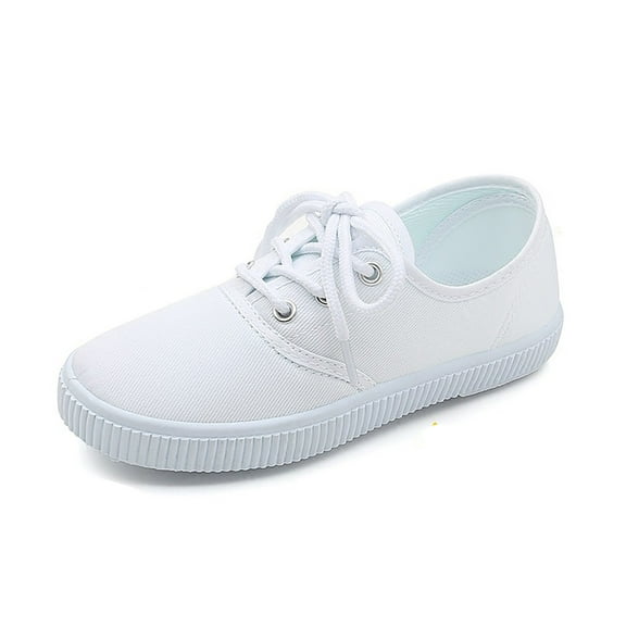 MNCEKFOD Boys Casual Sneakers for Baby Girl Breathable Canvas Shoes Lightweight Prewalker Kindergarten Hook Loop Closure Kid Shoes White 7-8 Years