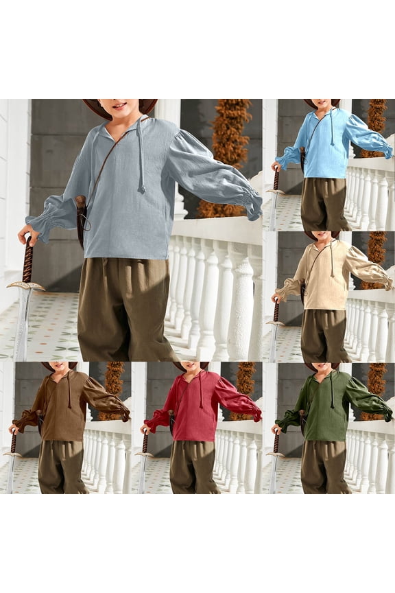 Boys Shirts Pirate Style Shirts Ruffled Long Sleeve Tops Renaissance Retro Design Stylish Boys Stage Wear Brown