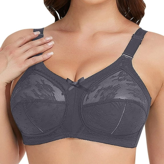 MNCEKFOD Bras for Women No Underwire Minimiser Lace Full Coverage Plus Size Bra Firm Hold Non Padded Non Wired Dark Gray 38