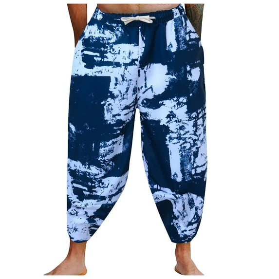MNCEKFOD Capri Pants for Men Summer Casual Beach Vacation Floral Prints Radish Pants Trendy Plus Size Loose Fit Relaxed Fit Comfortable Trousers Blue L