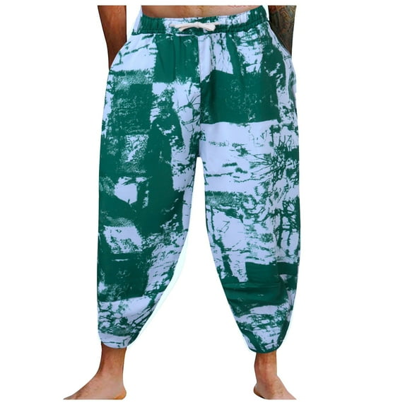 MNCEKFOD Capri Pants for Men Summer Casual Beach Vacation Floral Prints Radish Pants Trendy Plus Size Loose Fit Relaxed Fit Comfortable Trousers Green M