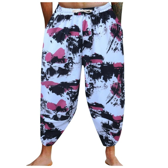 MNCEKFOD Capris Pants for Men Summer Casual Beach Vacation Floral Prints Radish Pants Trendy Plus Size Loose Fit Classic Fit Trousers Blue L