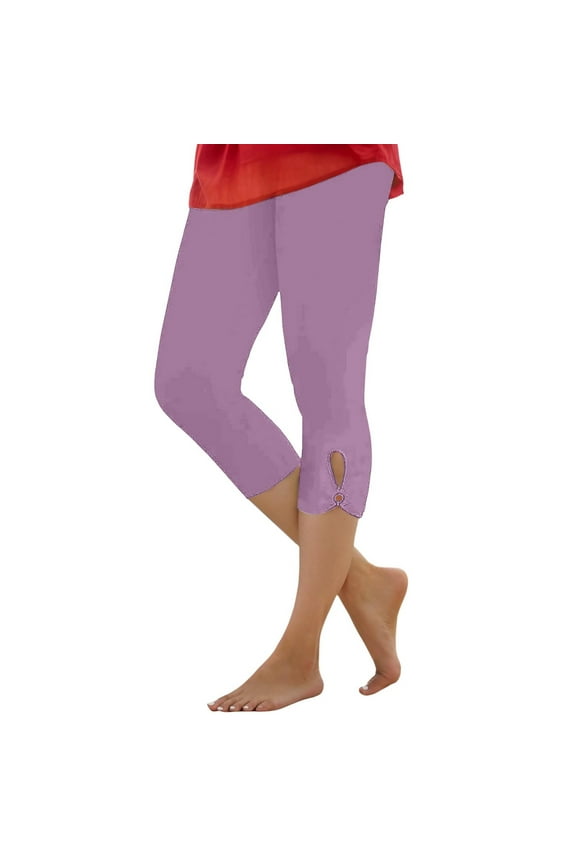 Capris for Women Plus Summer 2025 Dressy Leggings Cropped Yoga Pants High Waisted Comfy Stretchy Workout Sports Relaxed Fit Comfortable Trousers Light Purple XXXXL