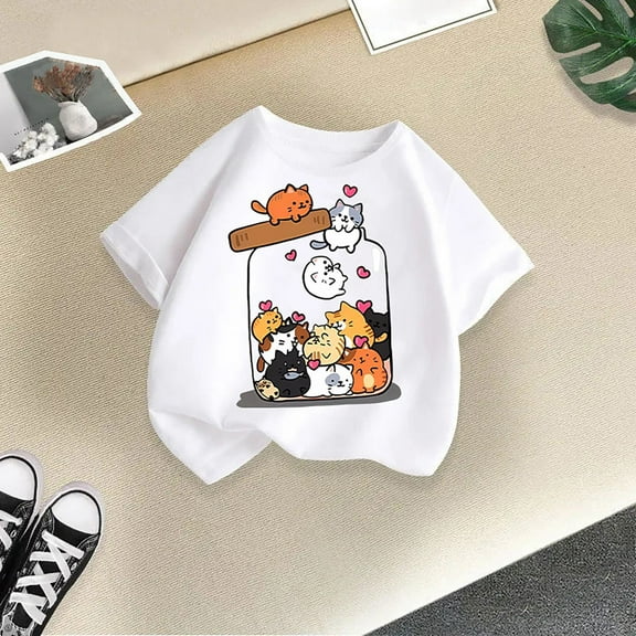 MNCEKFOD Children's Tshirts for Kids Girls Cute Graphic Print Round Neck Tee Shirt Short Sleeve Comfy and Soft Leisure Basic Tees White 11-12 Years