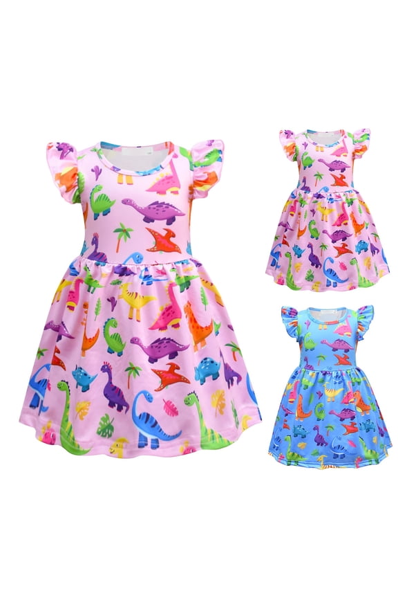 Cute Dresses For Baby Girl Mixed Floral Pattern Flutter Sleeve Basic A Line Dress Easy Matching Design Soft Fabric For Little Baby Girl Ordinary Daily Wear Girl Sundress Blue