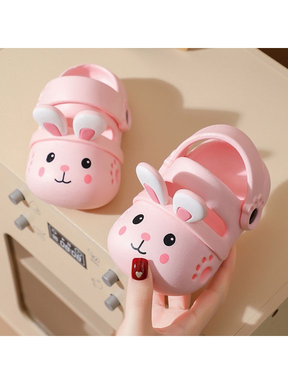 Cute Rabbit Print Kids EVA Slides Soft Comfortable Bumper Toe Summer For Toddler Boys And Girls Wear Kids Footwear Pink
