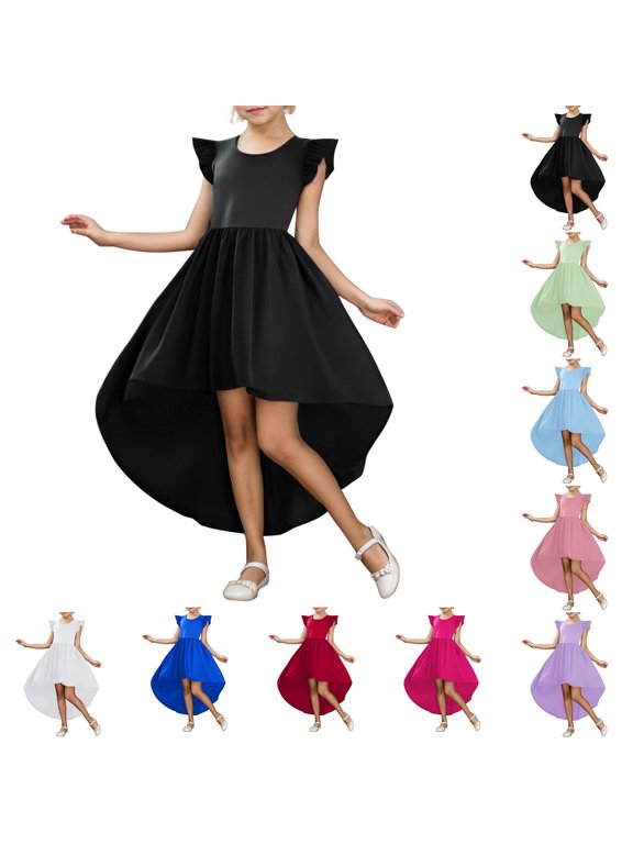Flower Girl Dress Floaty Sleeve Irregular Hem Formal Gown Loose Flowy Maxi Dress For Girls Wedding Ceremony Evening Party Ball Gown Prom Dresses Black