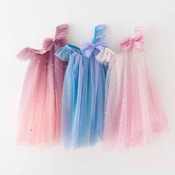 MNCEKFOD Girls Flower Girl Dress Rainbow Sequin Mesh Gown Matching Hair Accessory Set For Stage Show Wedding Festival Gathering Formal Dress Blue