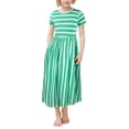 thumbnail image 1 of MNCEKFOD Girls Summer Dress 2025 New Trendy Striped Print Short Sleeve Toddler Ankle Length Breathable Relaxed Fit Dress Green 9-10 Y, 1 of 7