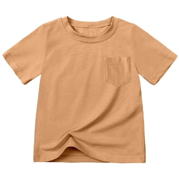 MNCEKFOD Girls Tshirts Kids Tops Summer Casual Round Neck Casual Pocket T Shirt Pure Color For School and Daily Wear Casual Children Basic Tees Brown 10-11 Years