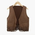 thumbnail image 1 of MNCEKFOD Girls Tshirts Kids Tops Summer Casual Western Cow Style Outfits Open Front Tassel Vest for Role Play Leisure Basic Tees Brown 3-4 Years, 1 of 6