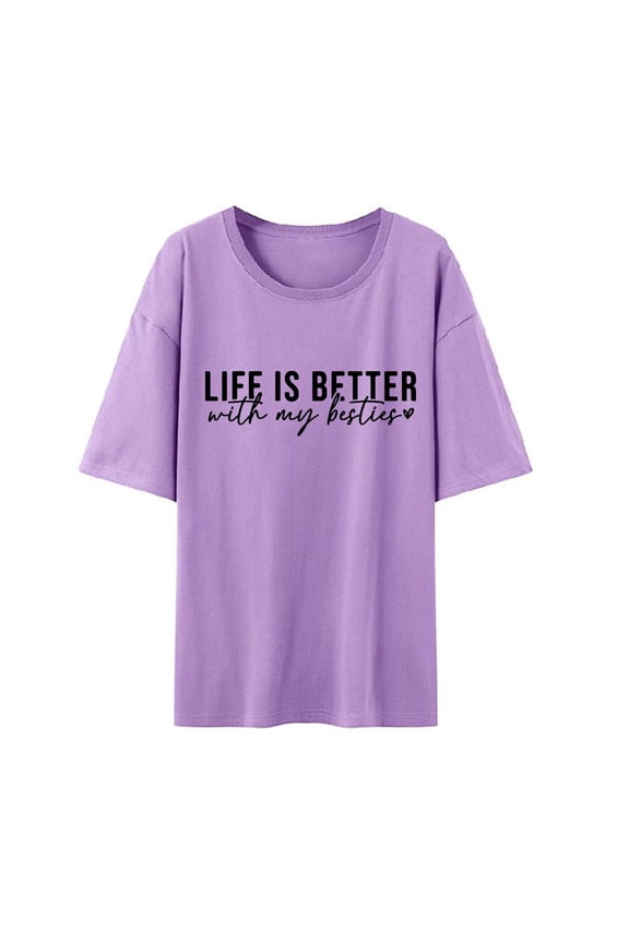 Graphic Tees For Women Trendy Inspirational Letter Printed Unisex Crew Neck Casual Life Style Daily Outdoor Tops Light Purple L