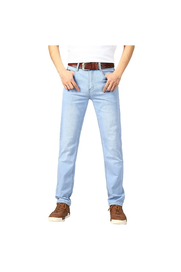 Jeans for Men Mid Waist Slim Fit Stretch Thin Jeans Pants Straight Leg Comfy and Soft Lounge Trousers Light Blue 30