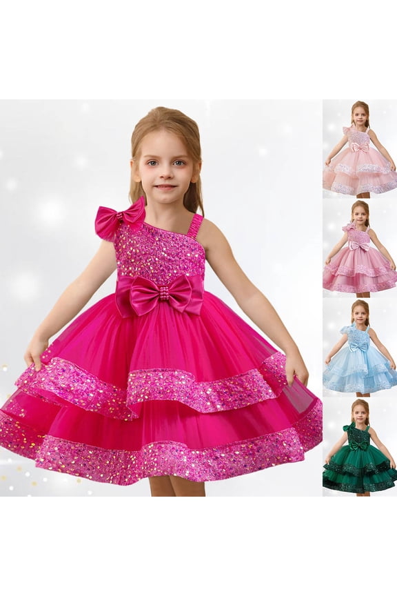 Kids Girls Tutu Dress Sequin Mesh Tiered Cake Style For Toddler Party And Daily Wear Girls Dresses
