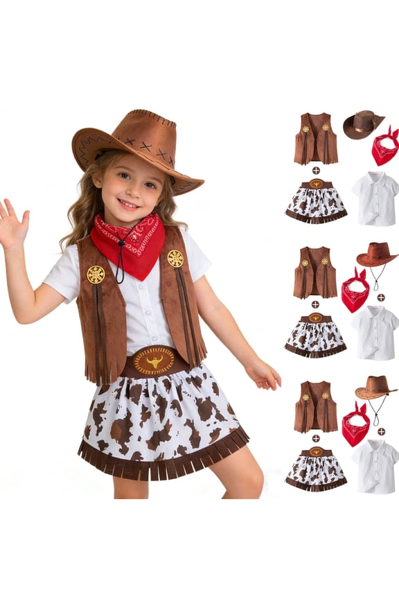 Kids Girls Western Cowboy Skirt And Top Two Piece Set For Toddler Daily And Party Wear Girls Outfits