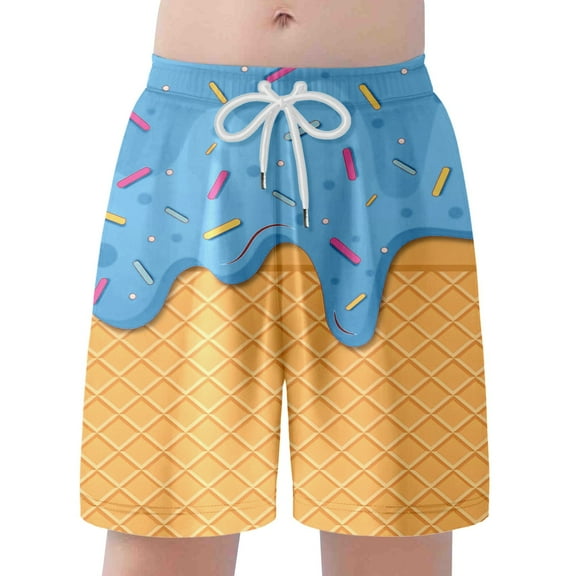 MNCEKFOD Kids Shorts for Toddler Boys Ice Cream Printed Elastic Drawstring Waist Shorts Breathable Beachwear Classic Fit Short Pants Light Blue 8-9 Years