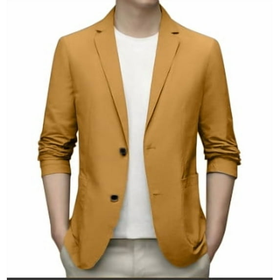 MNCEKFOD Men Dress Jacket Thin Lightweight Summer Casual Stretch Slim Fit Button Sports Coats Khaki M