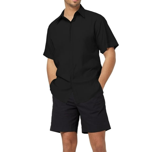 MNCEKFOD Men Shirts 2025 Short Sleeved Loose Fit Short Sleeved Cotton For Beach Vacation Plus Size Leisure Mens Tops Black M