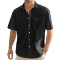 thumbnail image 1 of MNCEKFOD Men Shirts 2025 Spring And Summer Casual Stand Plus Size Vacation Short Sleeve Relaxed Fit Mens Tops Black L, 1 of 5