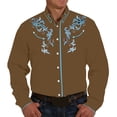 thumbnail image 1 of MNCEKFOD Men Shirts Retro Western Denim Printed Lapel Shirt Casual Loose Long Sleeved Relaxed Fit Mens Tops Khaki XXL, 1 of 4