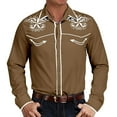 thumbnail image 1 of MNCEKFOD Men Shirts Retro Western Denim Printed Lapel Shirt Loose Long Sleeved Relaxed Fit Mens Tops Khaki XXXXL, 1 of 4