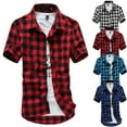 thumbnail image 1 of MNCEKFOD Men Shirts Summer 2025 Short Sleeve Lattice Plaid Painting Button Down Shirts Collared Loose Fit Leisure Mens Tops Black L, 1 of 7