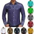 thumbnail image 1 of MNCEKFOD Men Shirts Summer 2025 Vintage Western Denim Pattern Printed Casual Loose Fit Long Sleeved Lapel Leisure Mens Tops Purple M, 1 of 7
