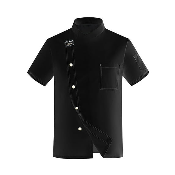 MNCEKFOD Men Shirts Unisex Hotel Chefs Work Shirts With Short Sleeves Breathable Relaxed Fit Mens Tops Black L