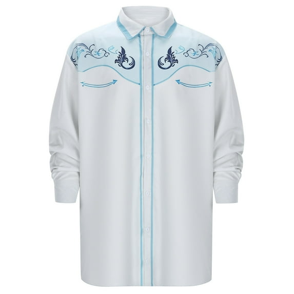 MNCEKFOD Men Shirts Western Cowboy Shirts Long Sleeve Embroidered Slim Fit Button Down With Pockets Classic Fit Mens Tee Shirt White S