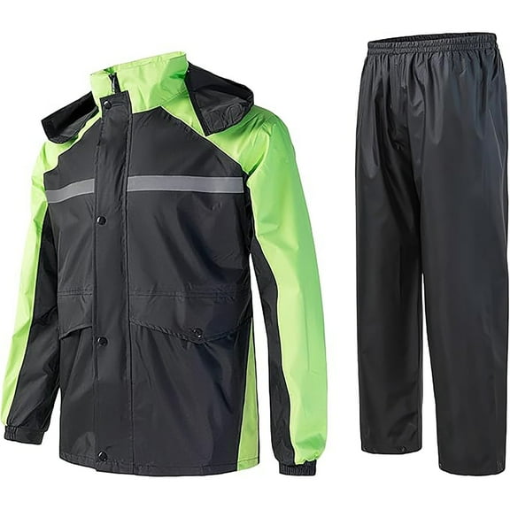 MNCEKFOD Men Short Sets Outfits Summer Reflective Jacket Rain Suit with Trousers Cycling Motorcycle With Hood Casual Tracksuit Set Green XL