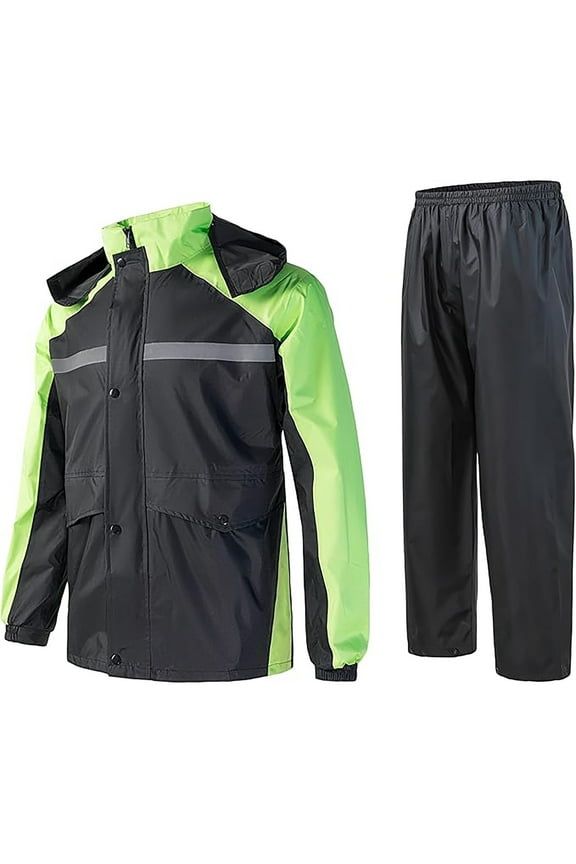 Men Short Sets Outfits Summer Reflective Jacket Rain Suit with Trousers Cycling Motorcycle With Hood Casual Tracksuit Set Green XL