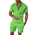 thumbnail image 1 of MNCEKFOD Men Short Sets Outfits Summer Short Sleeve Zipper V Neck Shirts with Pockets Drawstring Shorts Relax Fit Tracksuit Green XL, 1 of 6