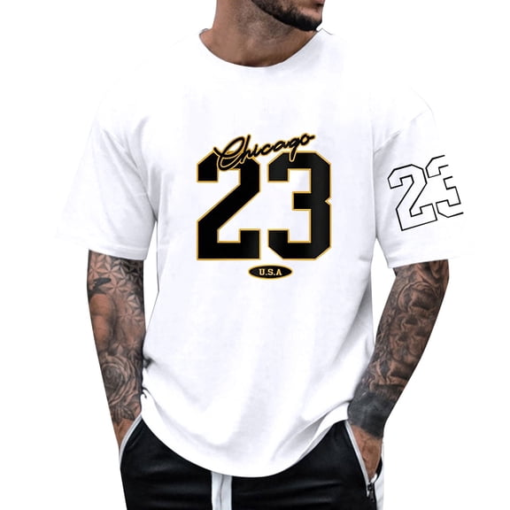 MNCEKFOD Men Summer T Shirts Alphanumeric Size 23 Printed Round Neck Short Sleeve Loose Fit Leisure Mens Tops White M