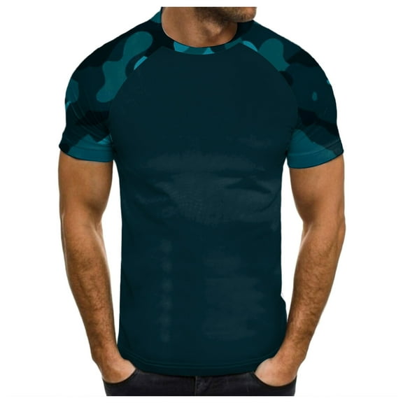 MNCEKFOD Men Summer T Shirts Casual Trendy Printed Camo Round Neck Short Sleeved Tshirts Leisure Mens Tops Green XXXL