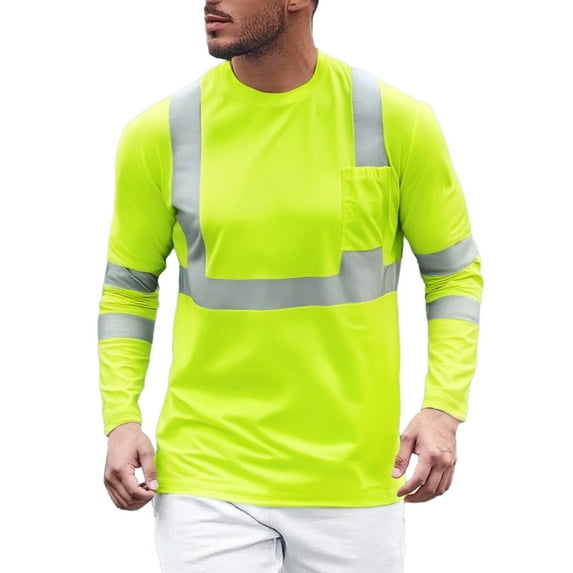 MNCEKFOD Summer T Shirts for Men 2025 Absorbent Quick Dry Tops Outdoor Construction Tooling Reflective Strip Relaxed Fit Mens Tops Light Green L