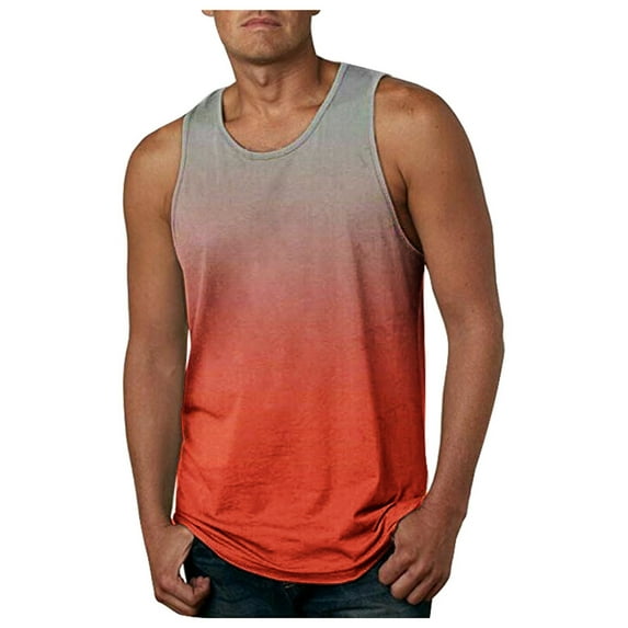 MNCEKFOD Men's Basic T Shirts 2025 3D Printing Gradient Sports Vest Trendy Sleevedless Crew Neck Tee Shirt for Men Pink XXL
