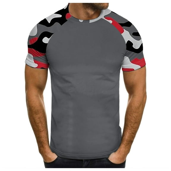 MNCEKFOD Men's Basic T Shirts 2025 Casual Trendy Printed Camo Round Neck Short Sleeved Tshirts Tee Shirt for Men Red XXL