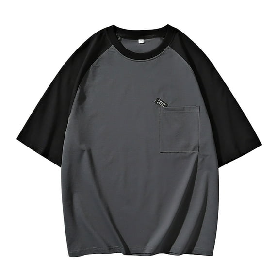 MNCEKFOD Men's Basic T Shirts Oversized Color Block Fashionable Wide Short Sleeved Tshirts Round Neck Leisure Mens Tops Grey 8XL
