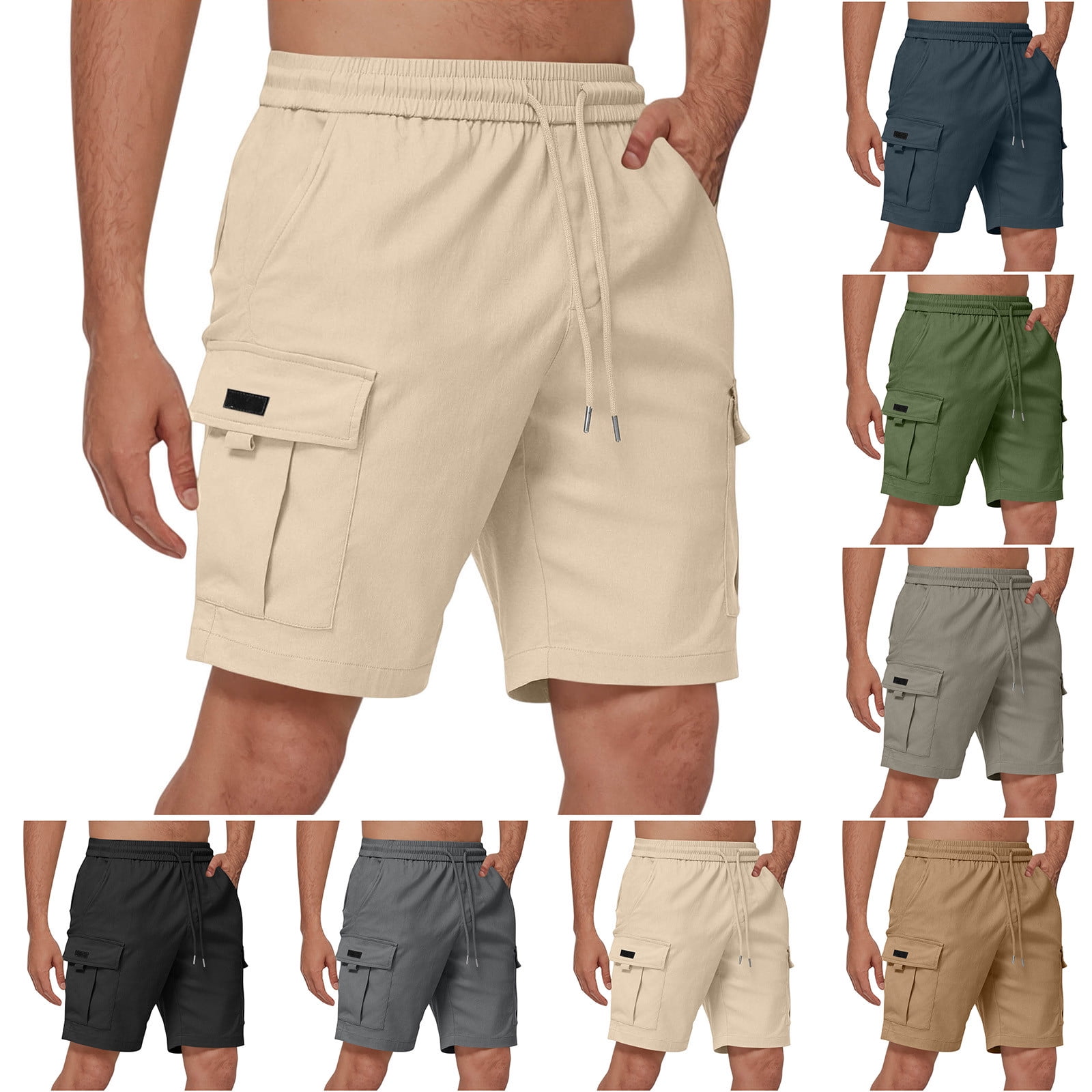 MNCEKFOD Men's Shorts Elastic Drawstring Waist Cargo Shorts with ...