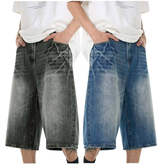 MNCEKFOD Men's Shorts Oversized Loose Jeans Shorts Hop Streetwear Casual Cropped Relaxed Fit Short Pants Black Black