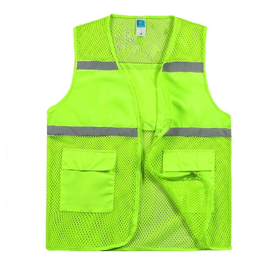 MNCEKFOD Men's Tank Tops Trendy Solid Color Reflective Mesh Work Vest with Pockets Tee Shirts Light Green M