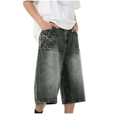 MNCEKFOD Mens Bermuda Shorts Hop Oversized Denim Shorts Baggy Loose Summer Casual Trendy Cropped Jeans Shorts Black L