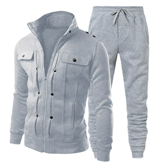 MNCEKFOD Mens Long Pants Sets 2 Piece Outfits Summer Loose Fit Sports Suits Long Sleeve Tops with Solid Color Sweatpant Casual Tracksuit Set Light Gray XXXL